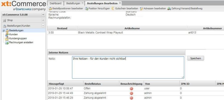 Interne Notizen / zusätzliche Bestellnotizen - Erstkauf (LGPLv3)