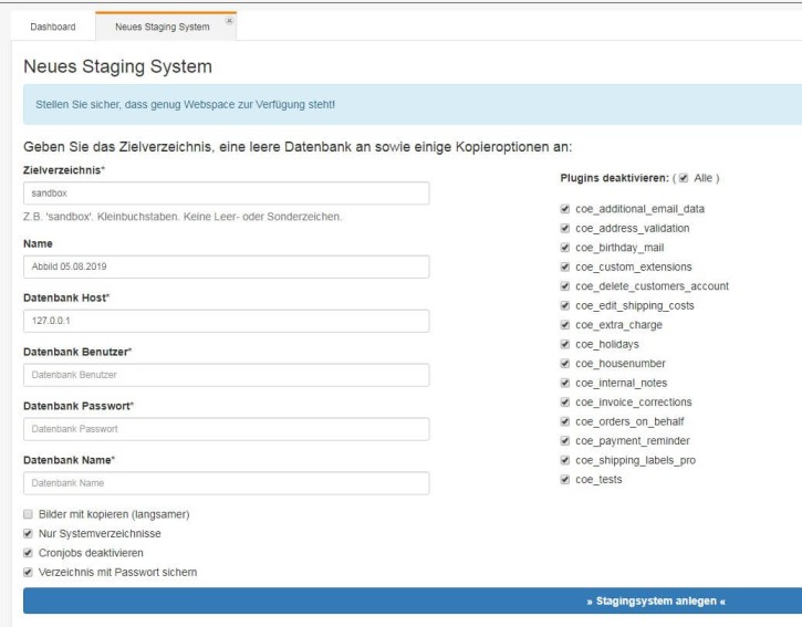 Testumgebung (Staging-System) per Click - Erstkauf (LGPLv3)