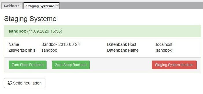 Testumgebung (Staging-System) per Click - Neue Lizenz