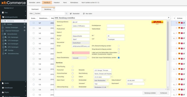 Versandmarken Pro: DHL-, GLS-, DPD-,  UPS- und PLC-Label im Backend erstellen