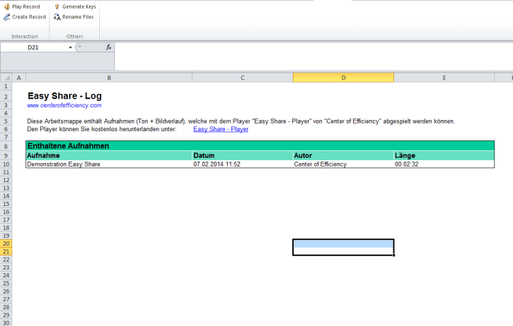 Easy Share - Player (Excel)