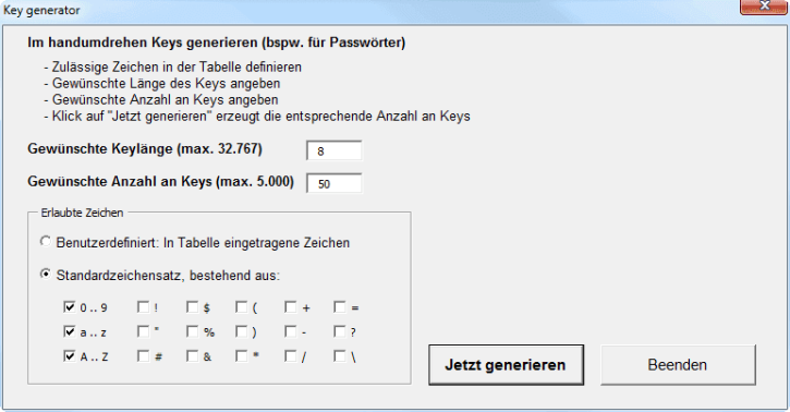 Key Generator (Excel)