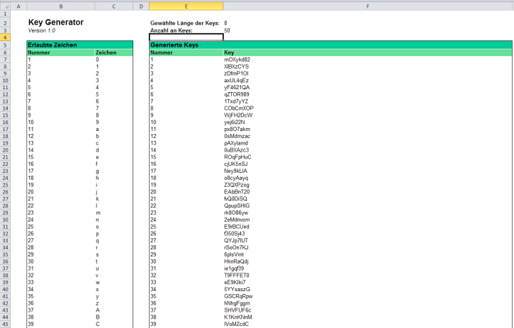 Key Generator (Excel)